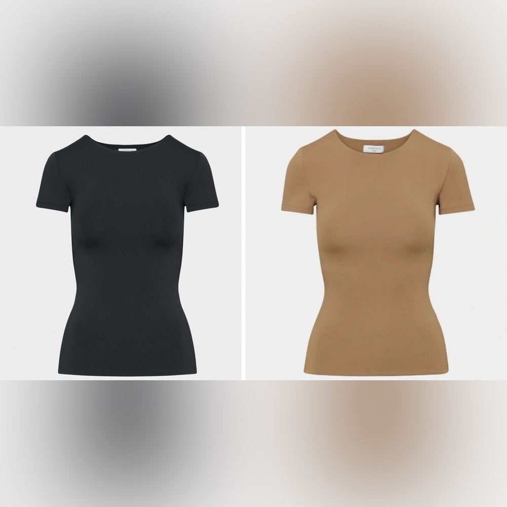 Bundle: 2 Aritzia Fitted Short Sleeve Tees in Black & Caramel Colors
